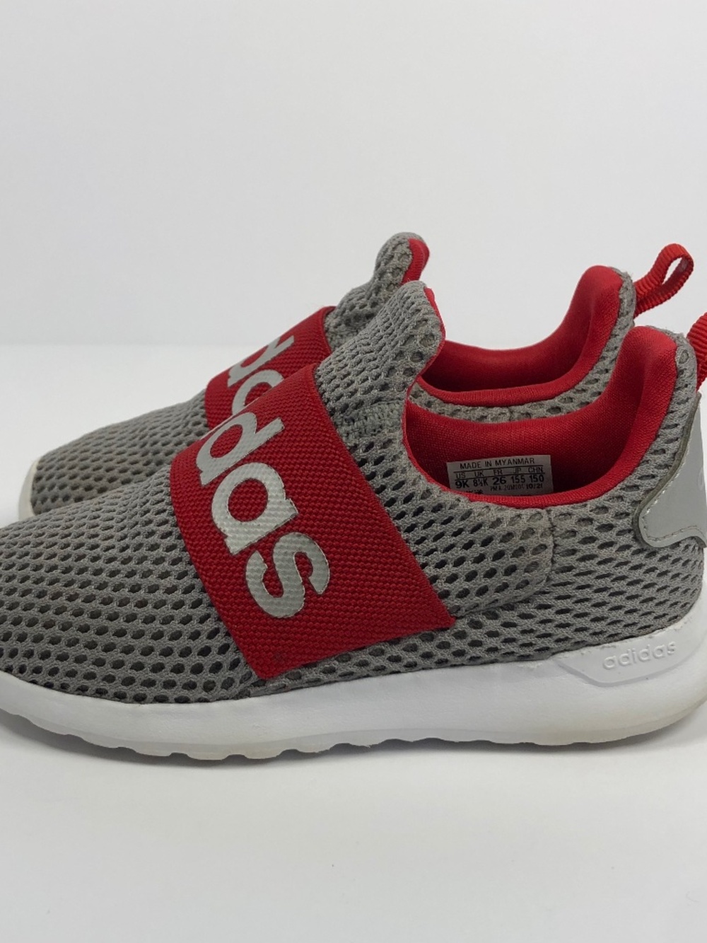 Adidas Lite Racer Adapt 4.0 Kids Gray Red Slip On Sneakers Size 9K